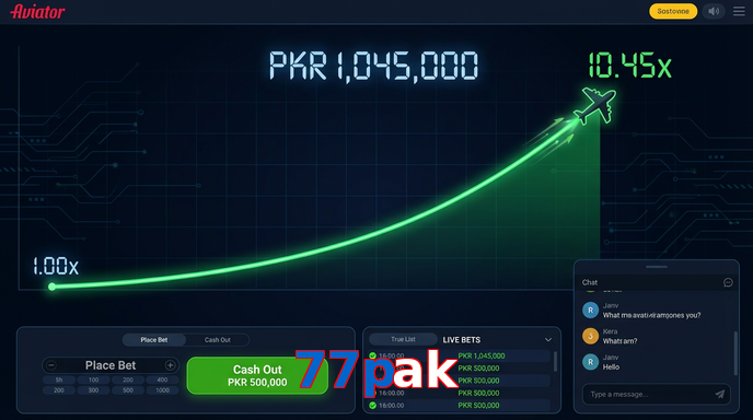 Main screen of 77Pak aviator page for PK players