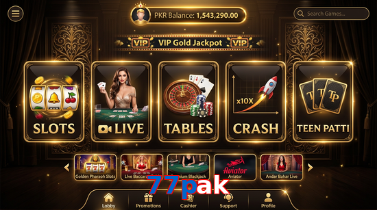 Main screen of 77Pak casino page for PK players