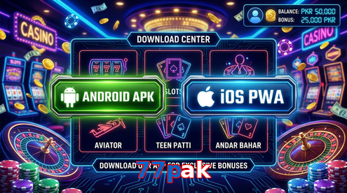 Main screen of 77Pak download page for PK players