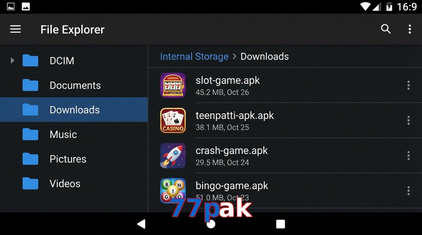 Main screen of 77Pak gameapk page for PK players